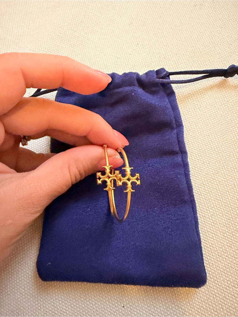 Tory Burch Gold Cross Hoop Earrings